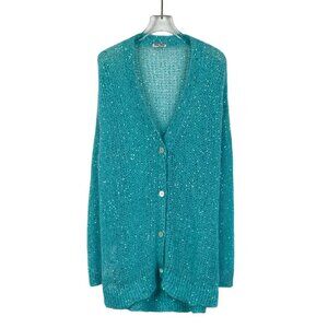 Miu Miu Blue Sequined Mohair Blend V-Neck Button-Up Cardigan Sweater Size S Made